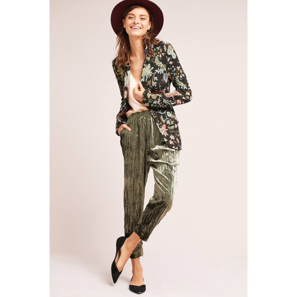 Anthropologie Ett twa velvet olive pants